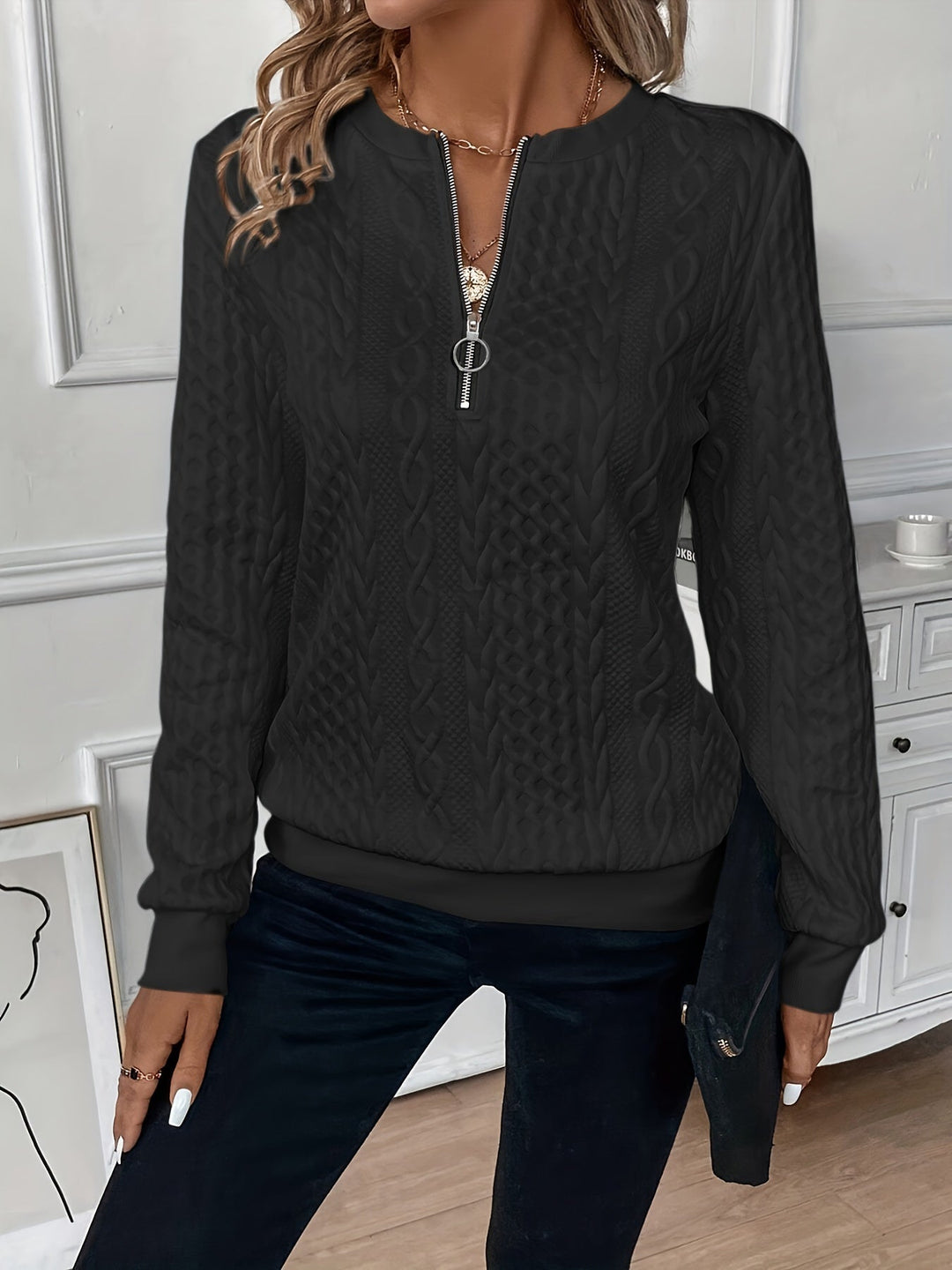 SADIE - CABLE KNIT HALF ZIP SWEATER