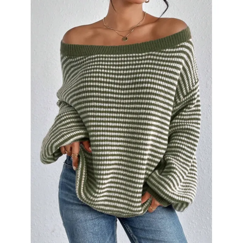 GRACIA - STRIPED OFF-SHOULDER SWEATER