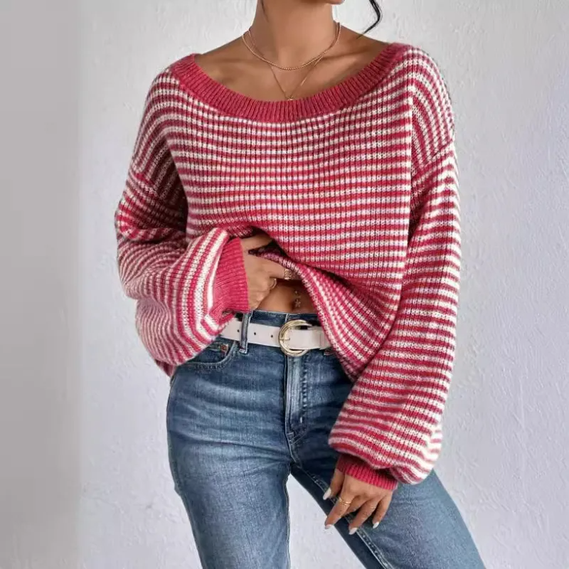 GRACIA - STRIPED OFF-SHOULDER SWEATER