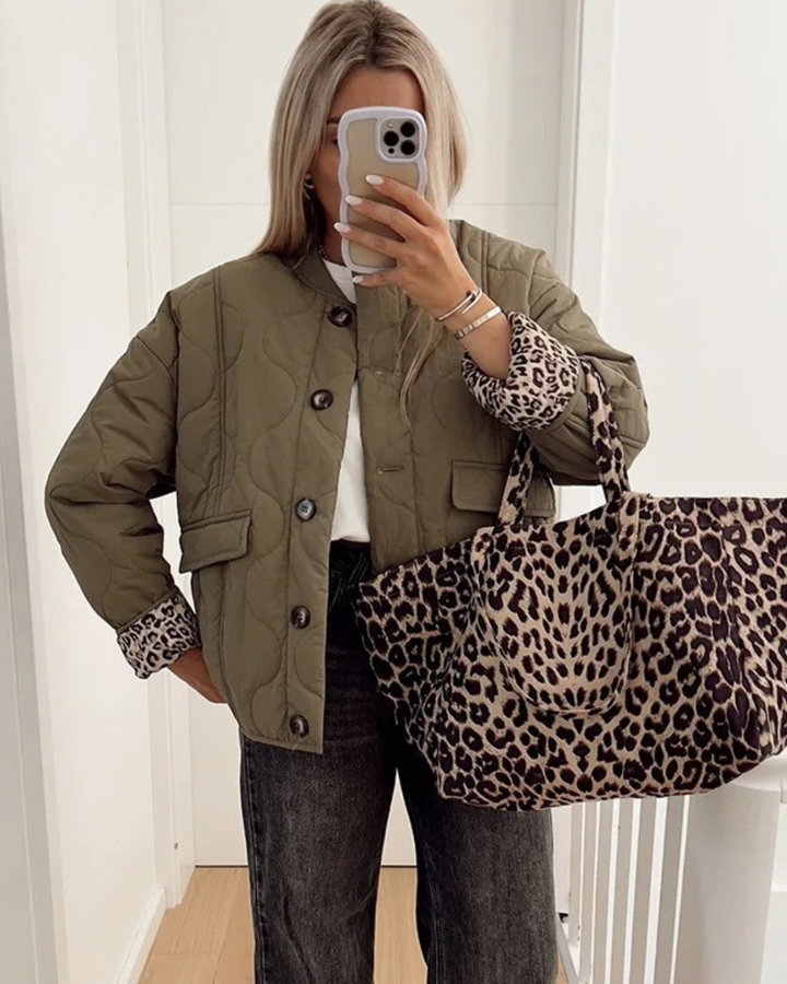 CHARLOTTE - LEOPARD-LINED BOMBER JACKET