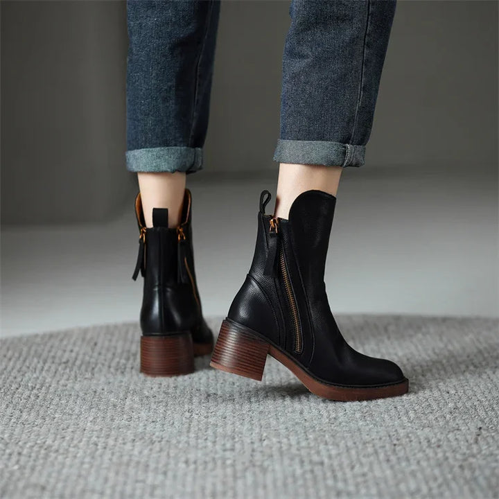 CORA - LEATHER ZIP ANKLE BOOTS