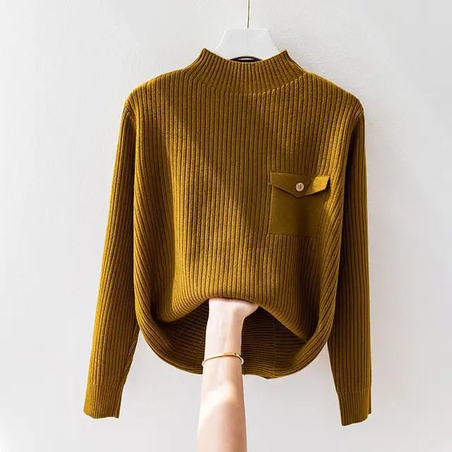 CARIS - RIB MOCK NECK SWEATER