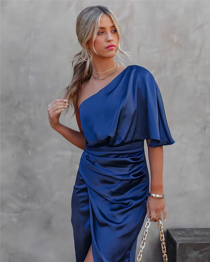 SASKIA - ONE SHOULDER PLEATED DRESS