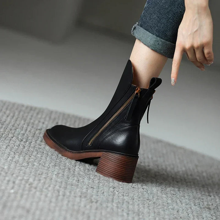 CORA - LEATHER ZIP ANKLE BOOTS