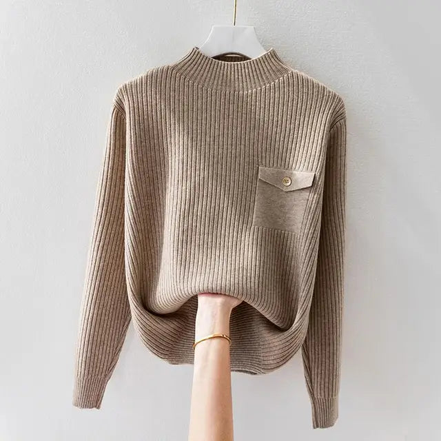 CARIS - RIB MOCK NECK SWEATER