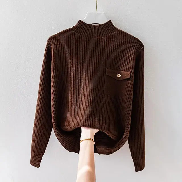 CARIS - RIB MOCK NECK SWEATER