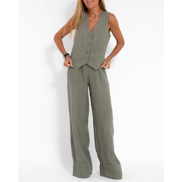 ELSIE - WAIST COAT WITH WIDE-LEG TROUSERS