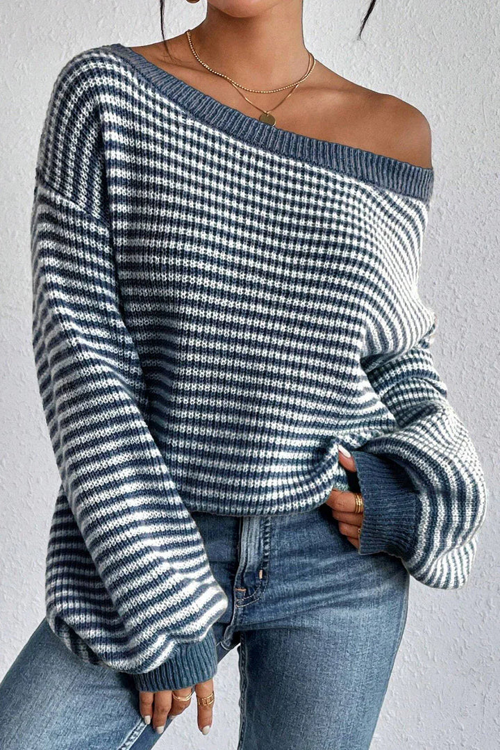 GRACIA - STRIPED OFF-SHOULDER SWEATER