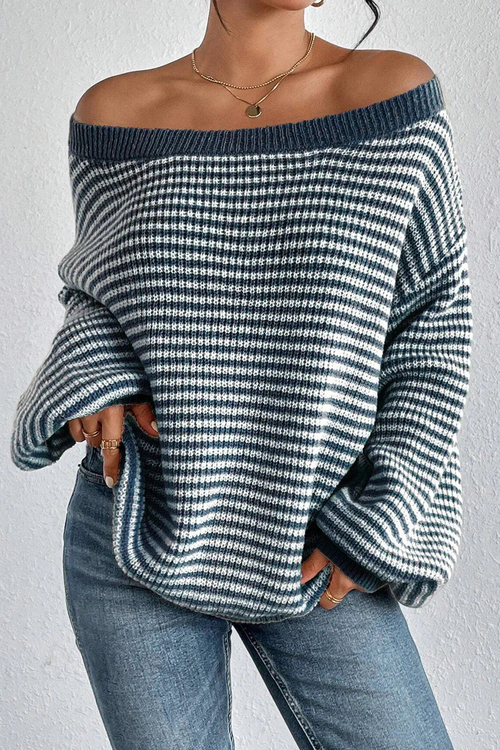 GRACIA - STRIPED OFF-SHOULDER SWEATER