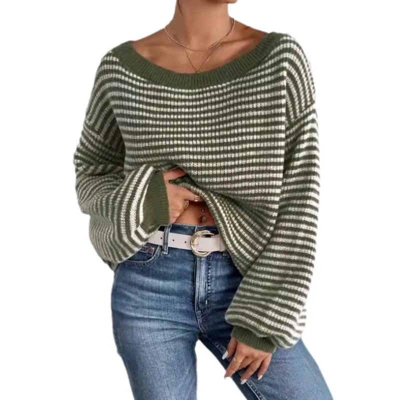 GRACIA - STRIPED OFF-SHOULDER SWEATER