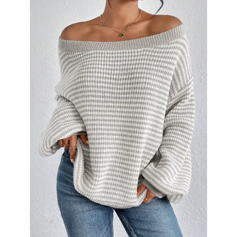 GRACIA - STRIPED OFF-SHOULDER SWEATER