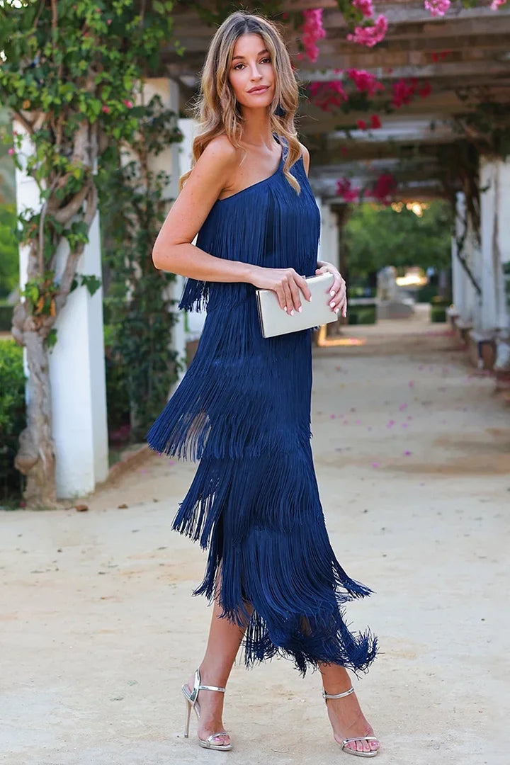 MAEVE LONG FRINGE DRESS MUSE. LONDON